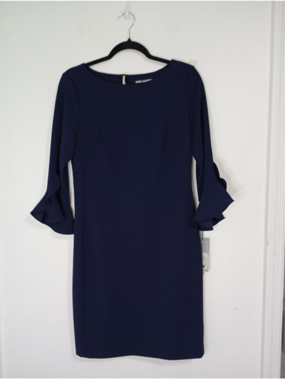 NWT Karl Lagerfeld Paris Navy Sheath Dress Size 4 Bell Sleeve Office Business